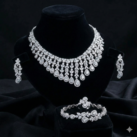 Joory Empress Waterfall Luxury Bridal Set – Platinum Plated with Cascading Zircon