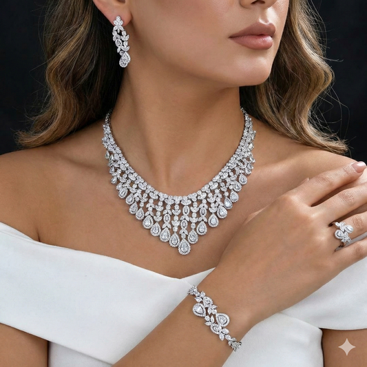 Joory Empress Waterfall Luxury Bridal Set – Platinum Plated with Cascading Zircon