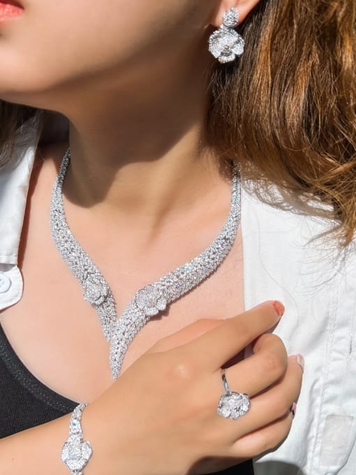 Joory Royal Bloom Luxury Bridal Full Set with Pave Zircons – 14K White Gold Plated