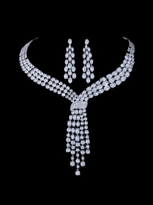 Joory Diamond Tassel Statement Set – Platinum Plated with Fluid Zircon
